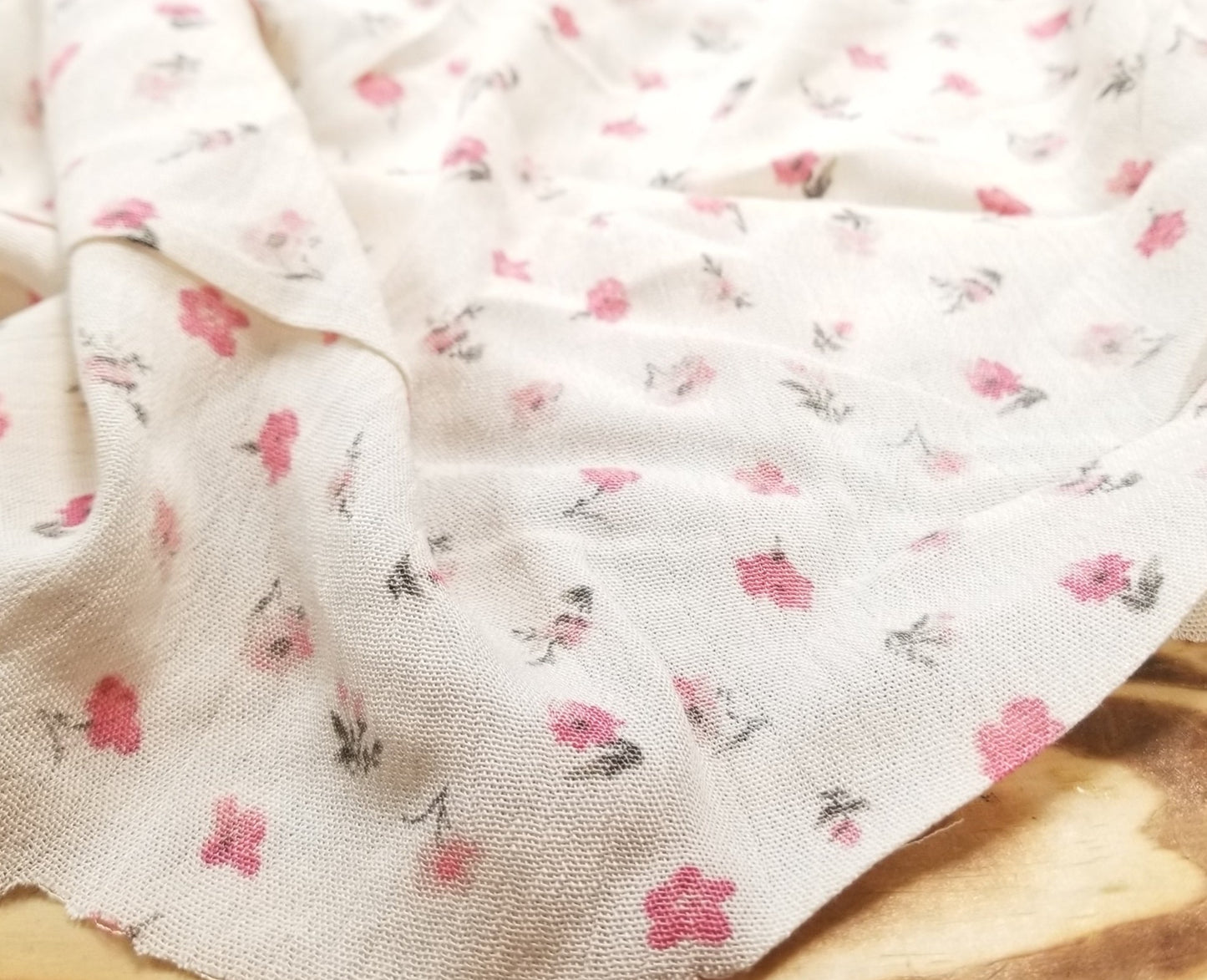 Designer Deadstock Rayon Crinkle Gauze Cream Pink Cottage Ditsy Floral Woven- Sold by the yard