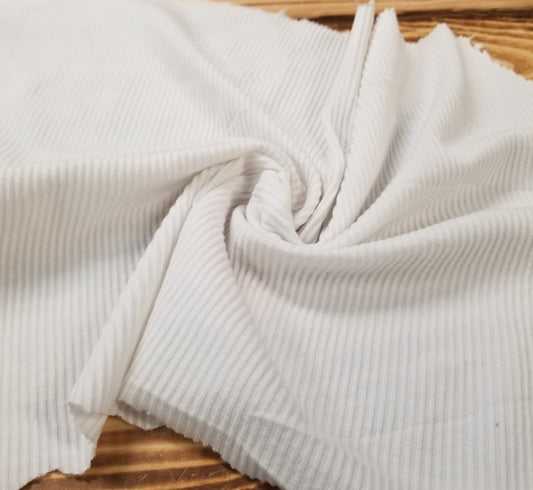 End of BOlt: 1-5/8th yards of Designer Deadstock Optic White Cotton Poly Spandex Rib Knit Solid- remnant