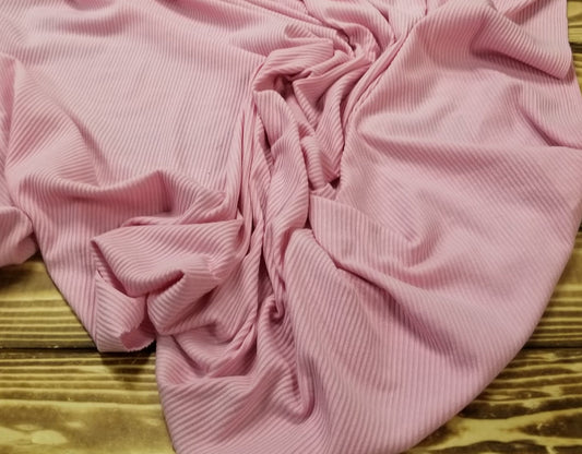 Designer Deadstock Pink Rib Knit Cotton Spandex Blend Solid -Sold by the yard