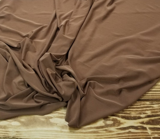 Designer Deadstock Copper Brown Shimmer Polyester Spandex Solid Knit-Sold by the yard