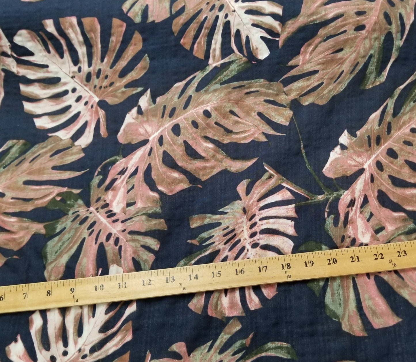 Designer Deadstock Navy and Taupe Foliage Cross Hatch Cotton Lawn 2.36 oz - Sold by the yard