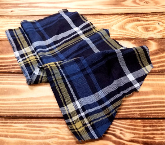 End of Bolt:3 yards of Kaufman Yarn Dyed Denim Junction Plaid Indigo & Yellow Woven 5.2 oz- remnant