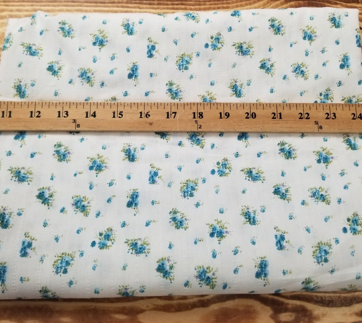 Designer Deadstock Vintage Cottage Roses White and Blue 100% Cotton Textured 3oz Lawn- Sold by the yard