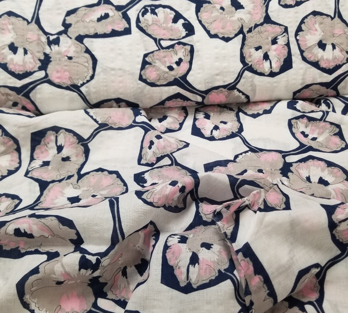 End of Bolt: 3.5 yards of Designer Deadstock Ivory Floral Pink and Grey Cotton Lawn 2.36 oz - remnant