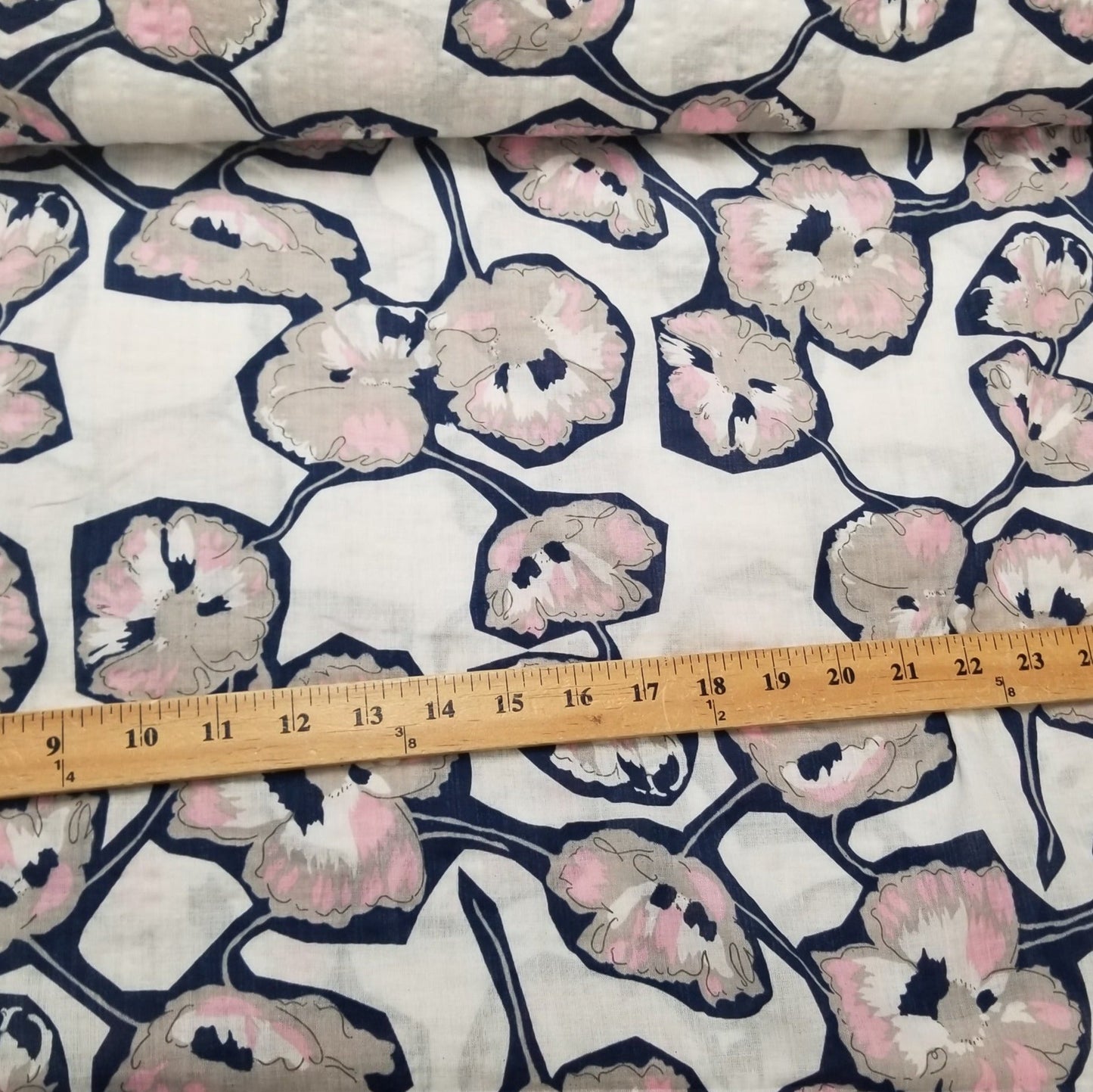 End of Bolt: 3.5 yards of Designer Deadstock Ivory Floral Pink and Grey Cotton Lawn 2.36 oz - remnant