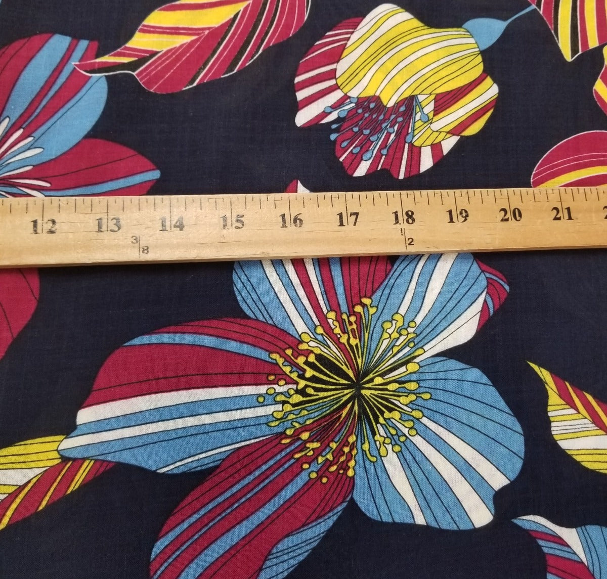 Designer Deadstock Resortwear Yellow, Red ,and Blue  Floral Cotton Lawn 2.36 oz - Sold by the yard