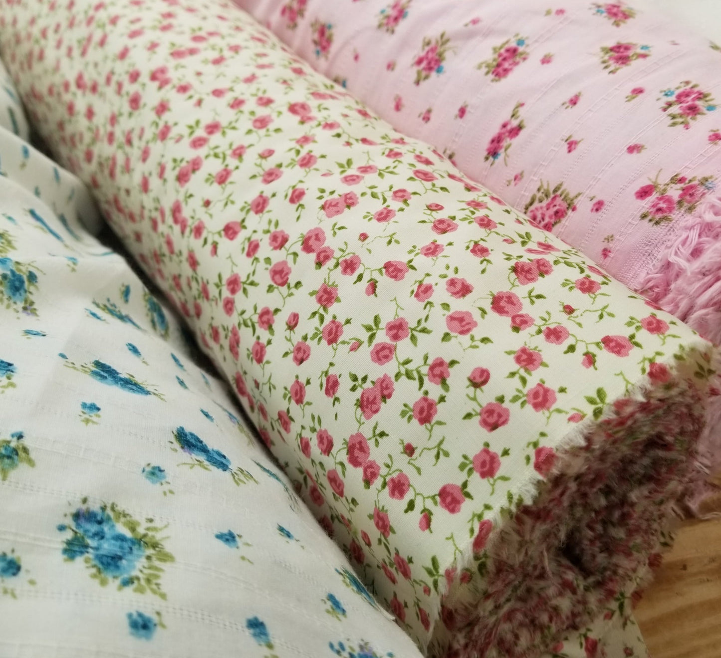 Designer Deadstock Vintage Cottage Roses Pink 100% Cotton Textured 3oz Lawn- Sold by the yard