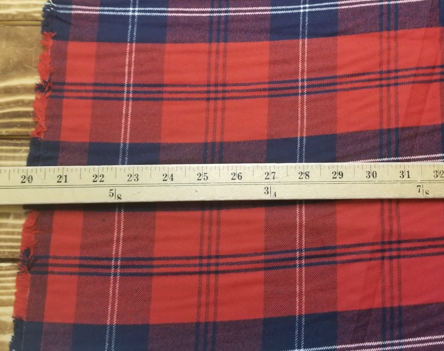 End of Bolt: 3 yards of  Designer Deadstock Yarn Dyed Single Brushed Flannel Glendale Red and Blue Plaid Shirting Cotton Woven-Remnant