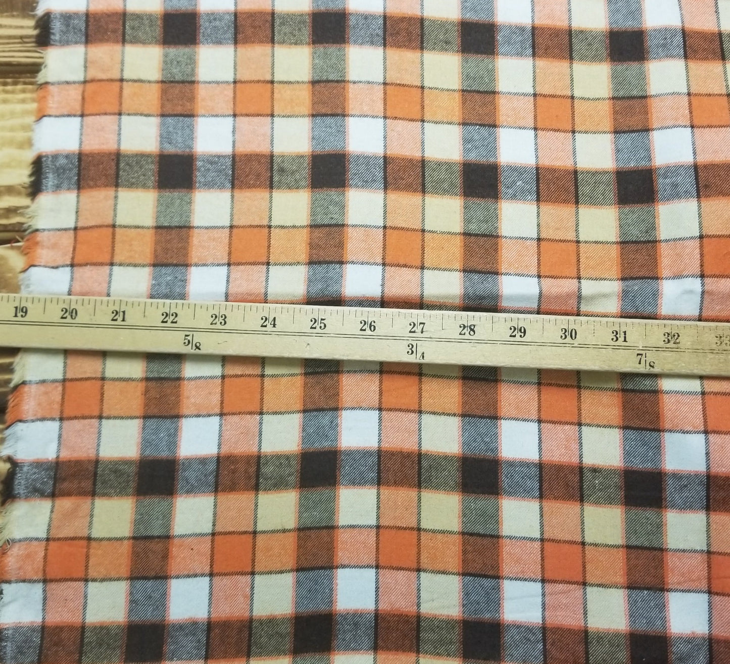 Designer Deadstock Yarn Dyed Single Brushed Flannel Orange and Brown Fall Plaid Shirting Cotton Woven-Sold by the yard