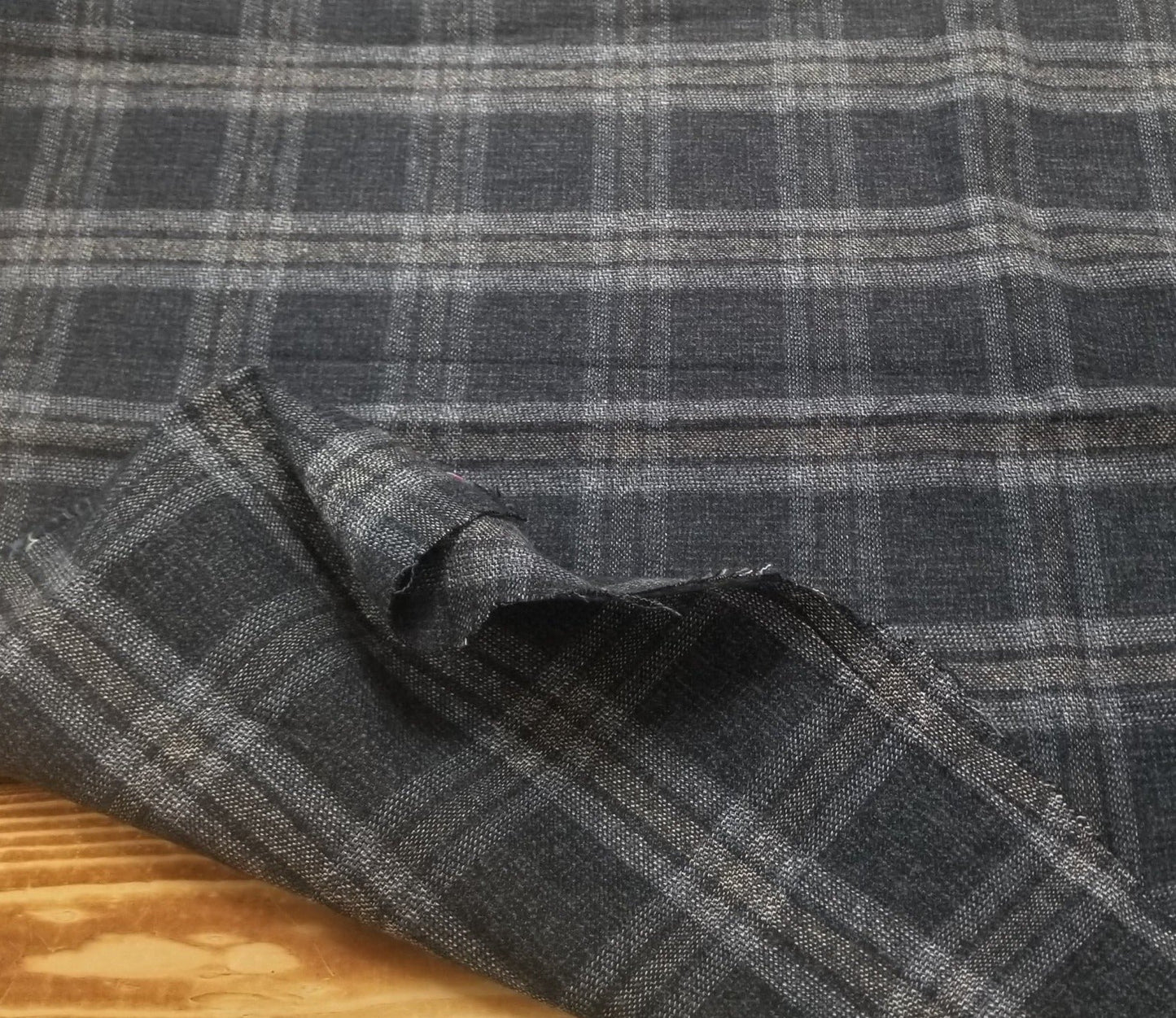 End of Bolt: 1/2 yards of Designer Deadstock Yarn Dyed Navy Single Brushed Flannel San Dimas  Plaid Shirting Cotton Woven-Remnant