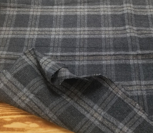 End of Bolt: 1/2 yards of Designer Deadstock Yarn Dyed Navy Single Brushed Flannel San Dimas  Plaid Shirting Cotton Woven-Remnant