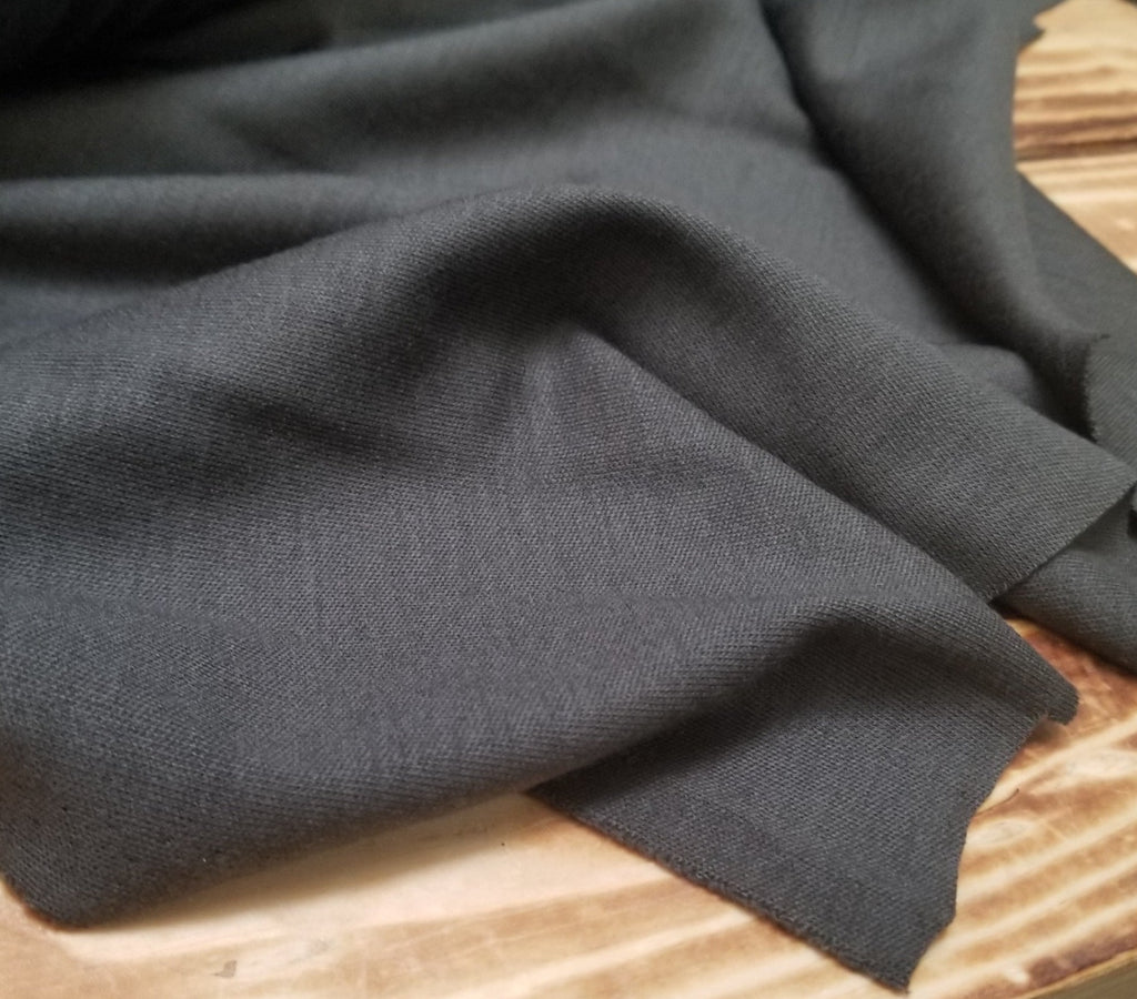 Designer Deadstock Charcoal Grey 100% Wool Interlock Jersey Knit- Sold by the yard