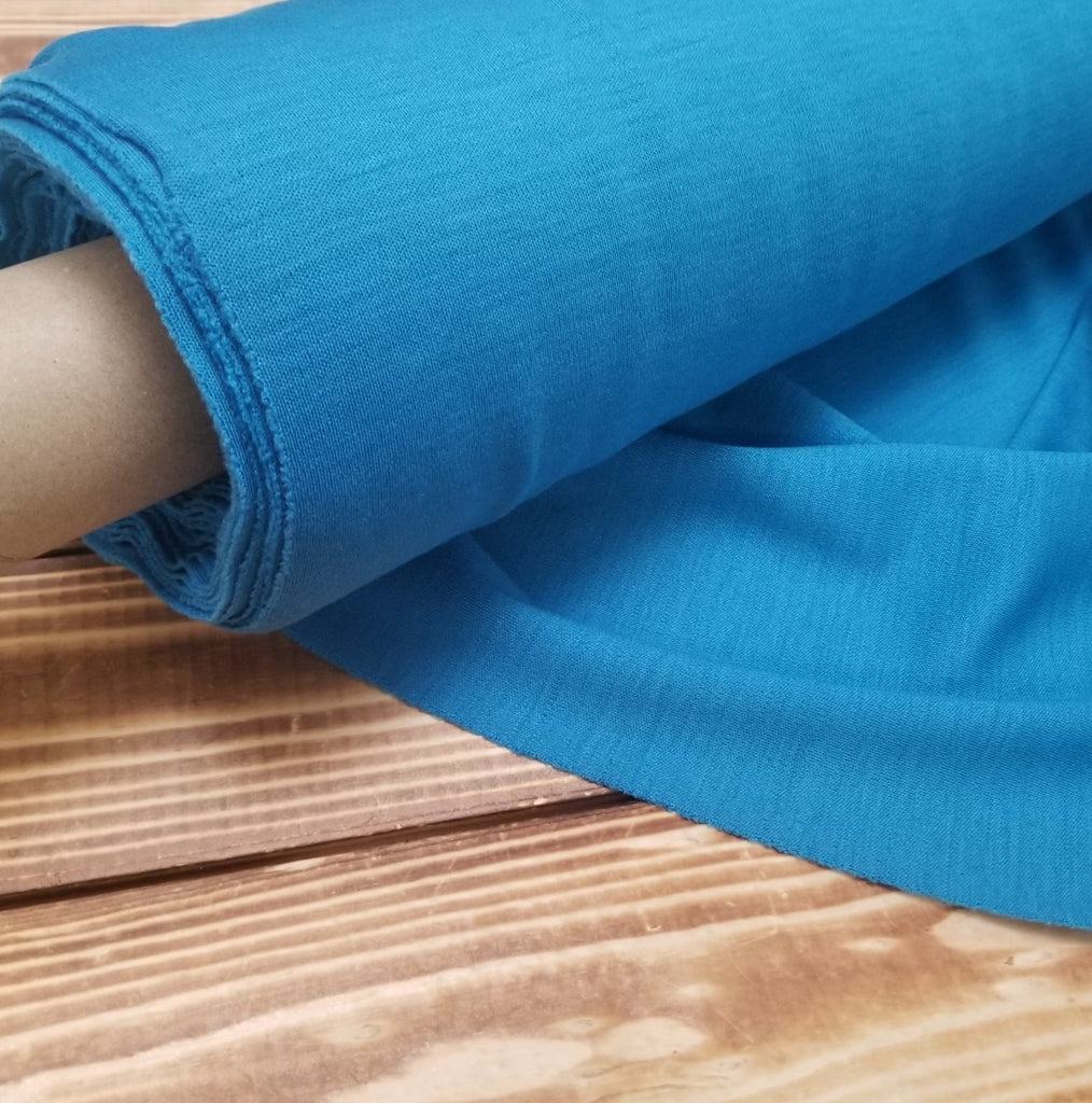 Designer Deadstock Vibrant Blue 100% Wool Interlock Jersey Knit- Sold by the yard