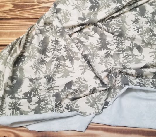 Designer Deadstock Premium Spandex Matte Green and Cream Tropical Foliage Performance/Activewear Knit-Sold by the yard
