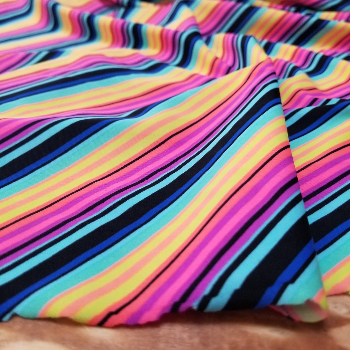 End of Bolt: 28 inches x 58 inches Nylon Spandex Diagonal Stripe Swim/Activewear Knit- Remnant