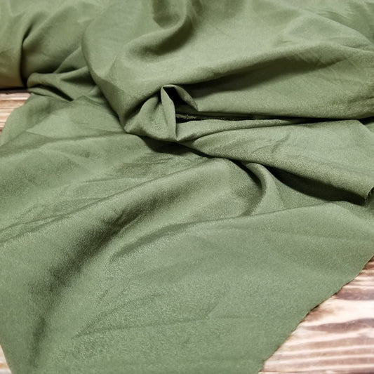 Designer Deadstock  Vibrant Olive Slight Crepe Sheen Solid Woven- Sold by the yard