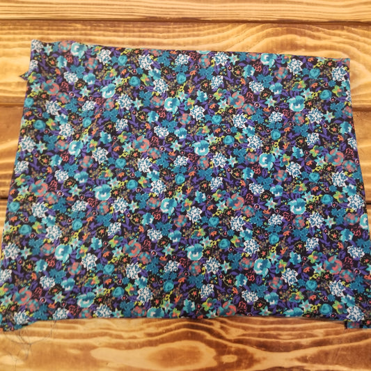 End of BOlt: 4 yards of Designer Deadstock Scattered Blue Floral Boheme Garden Poly Blousewear Woven-remnant