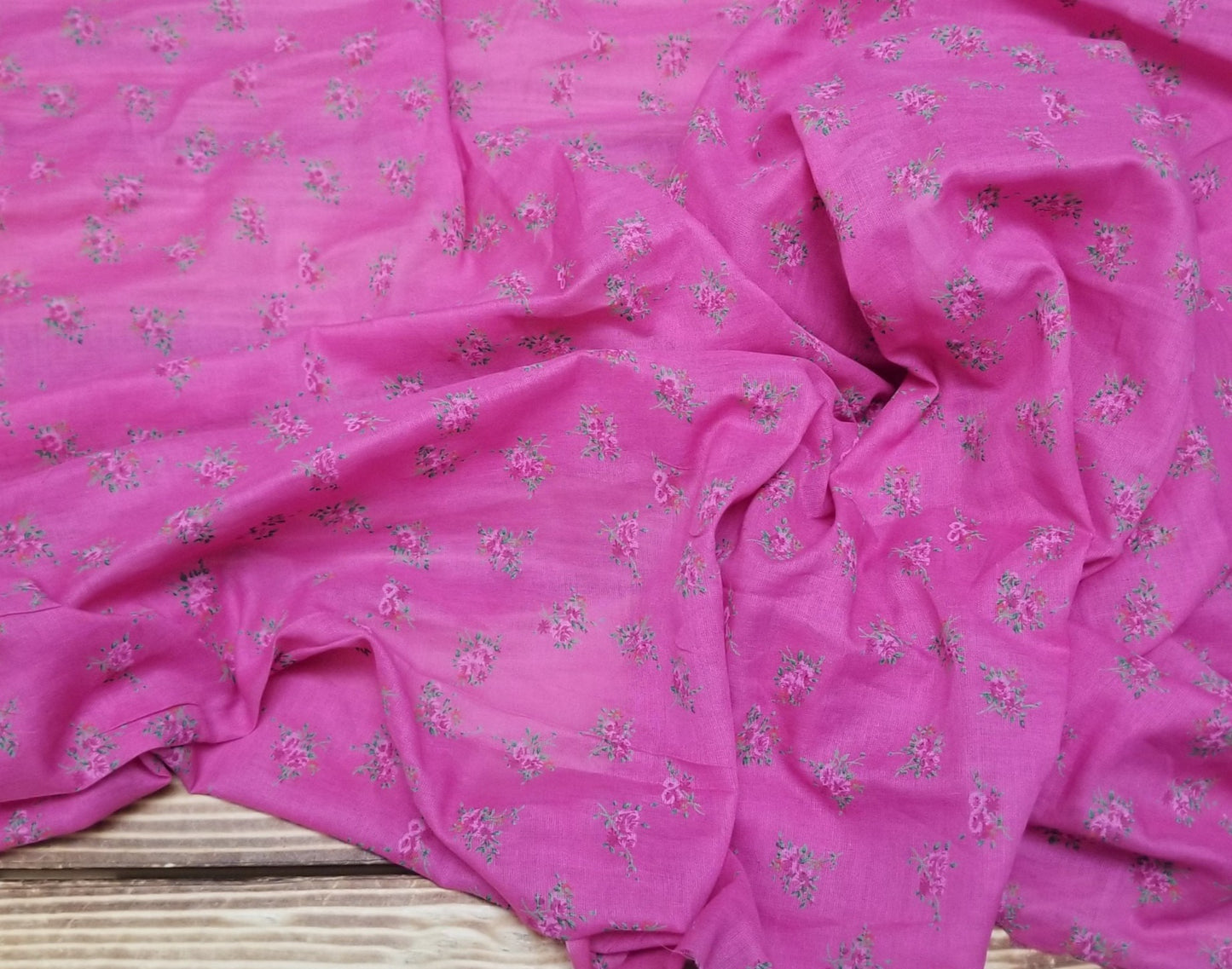 Designer Deadstock Sheer Cottage Floral Fuchsia Cotton Lawn Woven-Sold by the yard