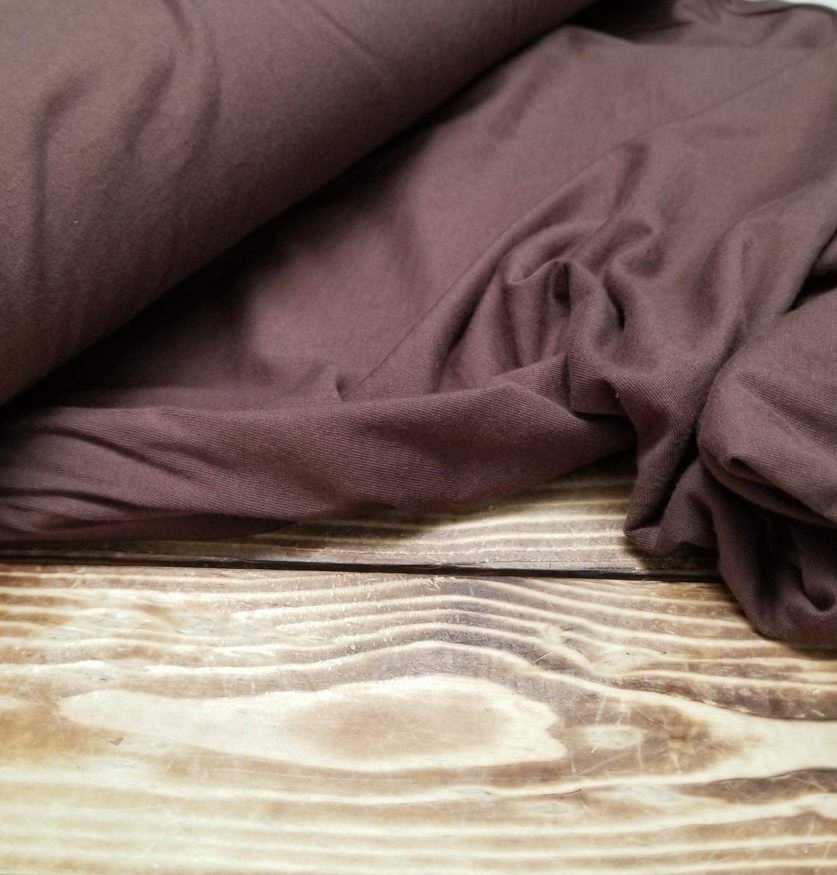 100% cotton jersey USA knit, brown color. fabric by the yard