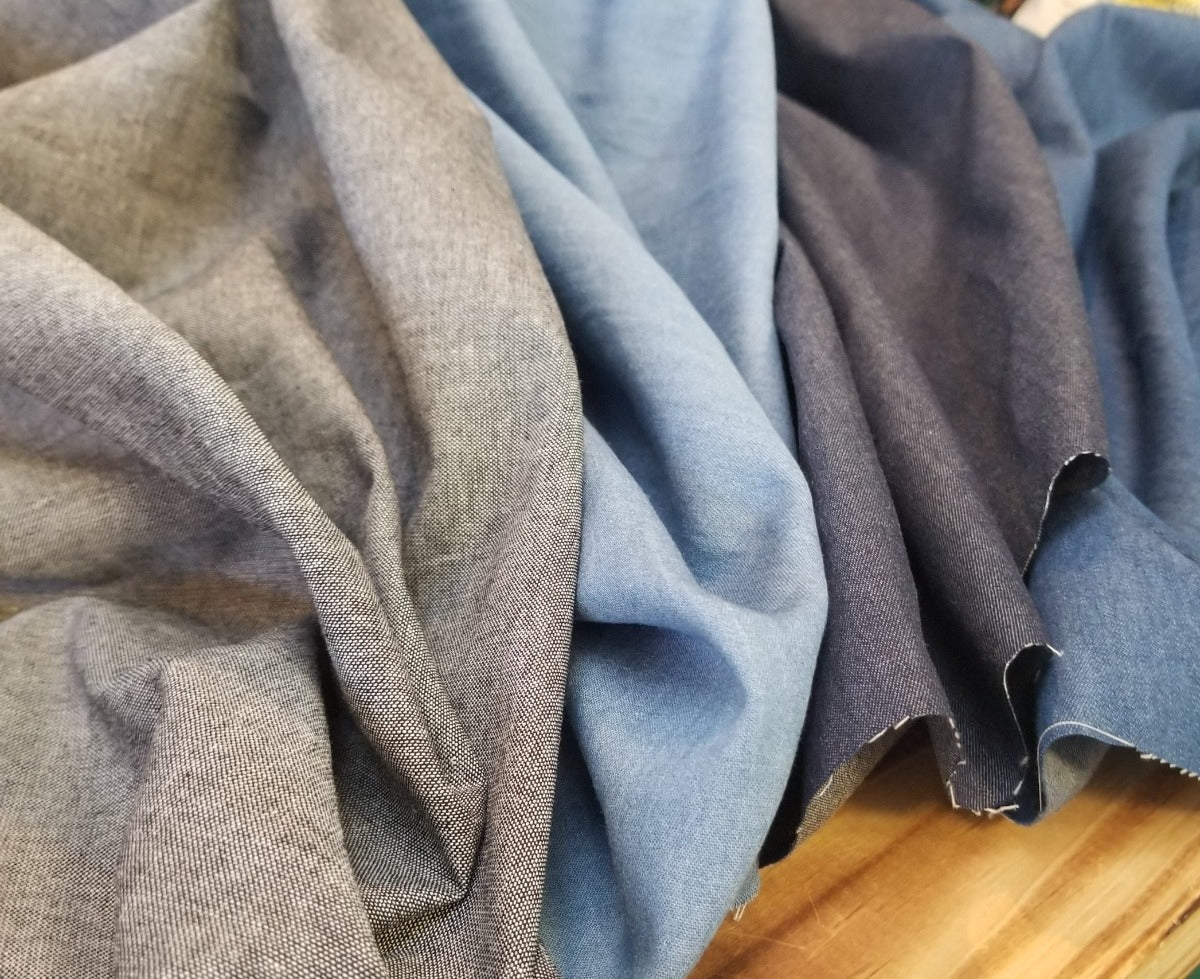 End of BOlt: 3 yards of Designer Deadstock Shirting Cotton Chambray Woven-Remnant
