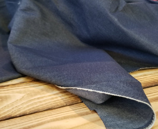 Designer Deadstock Dark Blue Shirting Cotton Chambray Woven-Sold by the yard