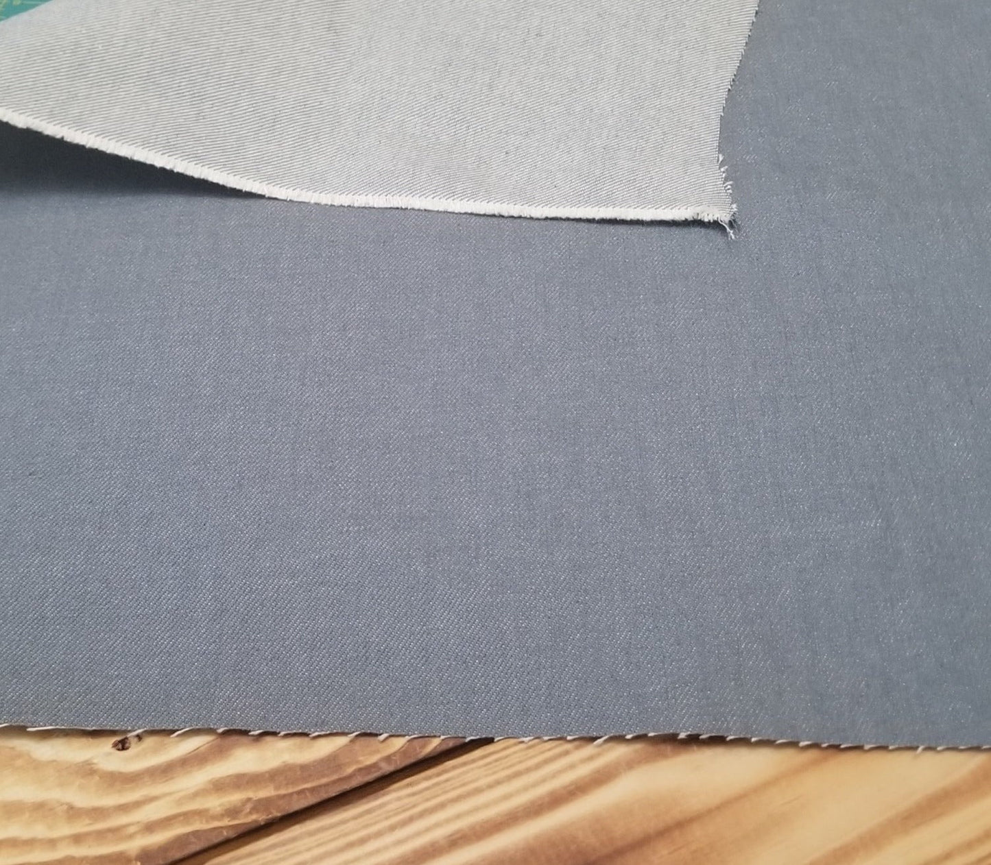 End of Bolt: 1.5 yards of Cone Mills Silver 100% Cotton Rigid Denim 13.5 oz Woven- remnant