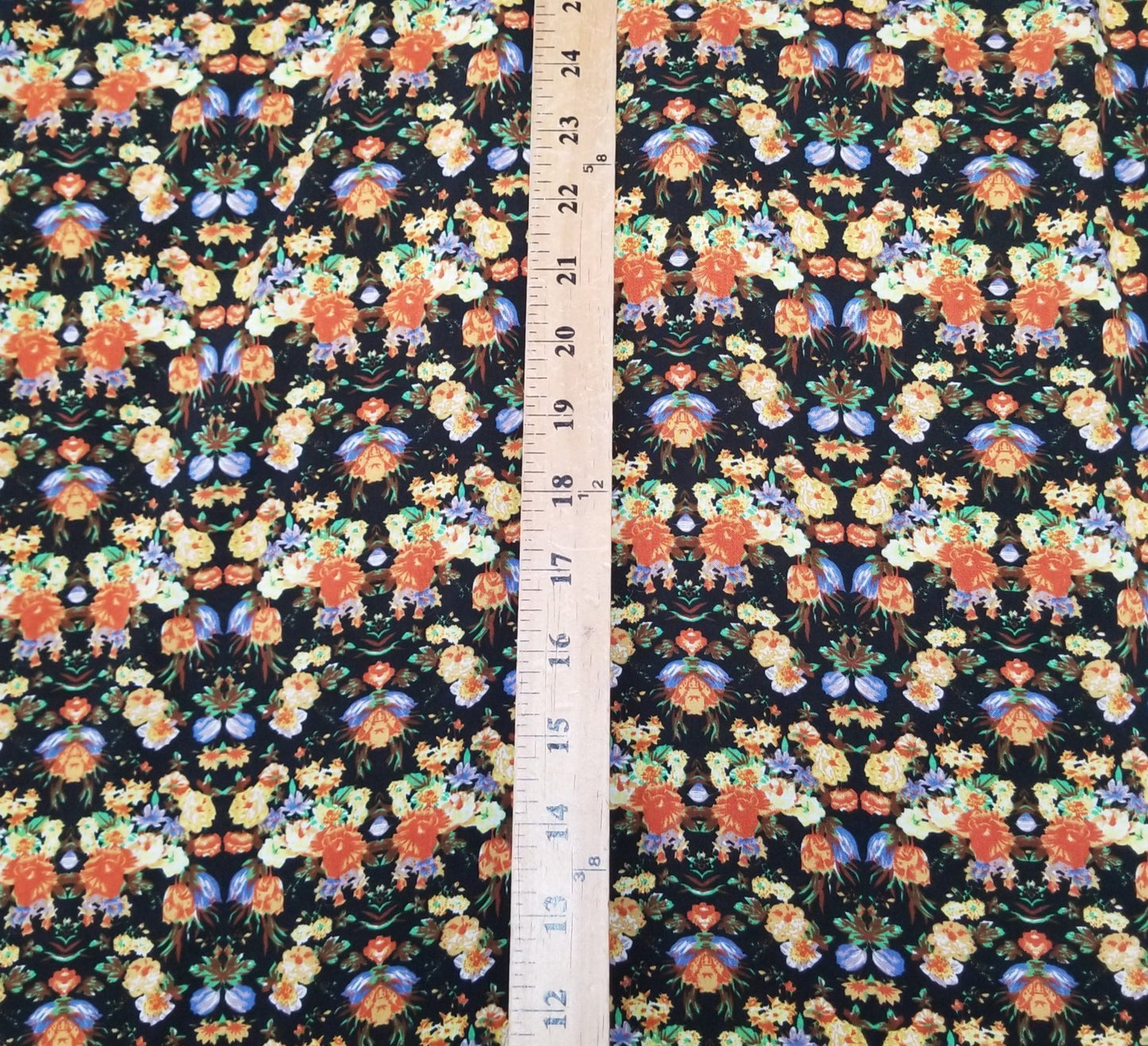 Fashion Black and Orange Scattered Florals Rayon Challis Woven-by the yard