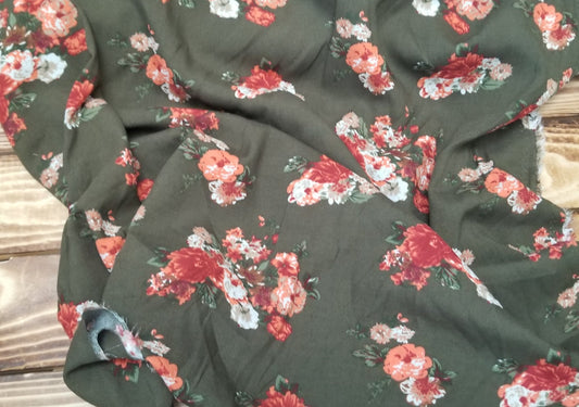 Fashion Green Florals Rayon Challis Woven-by the yard