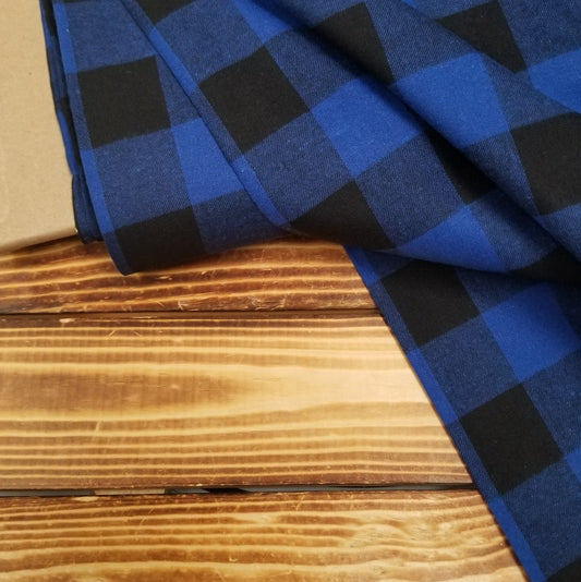 Designer Deadstock Yarn Dyed Single Brushed Flannel Navy and Black Whittier Plaid Shirting Cotton Woven-Sold by the yard