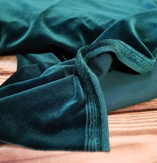 End of BOlt: 1-1/4th yards of Hunter Green Fashion Stretch Velvet Knit -Remnant