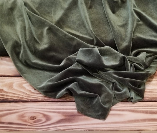 Olive Green Fashion Stretch Velvet Knit-Sold by the yard