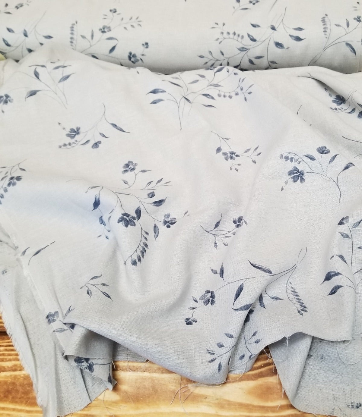 Rayon Linen Fashion Blue/Grey Floral Woven- Sold by the yard