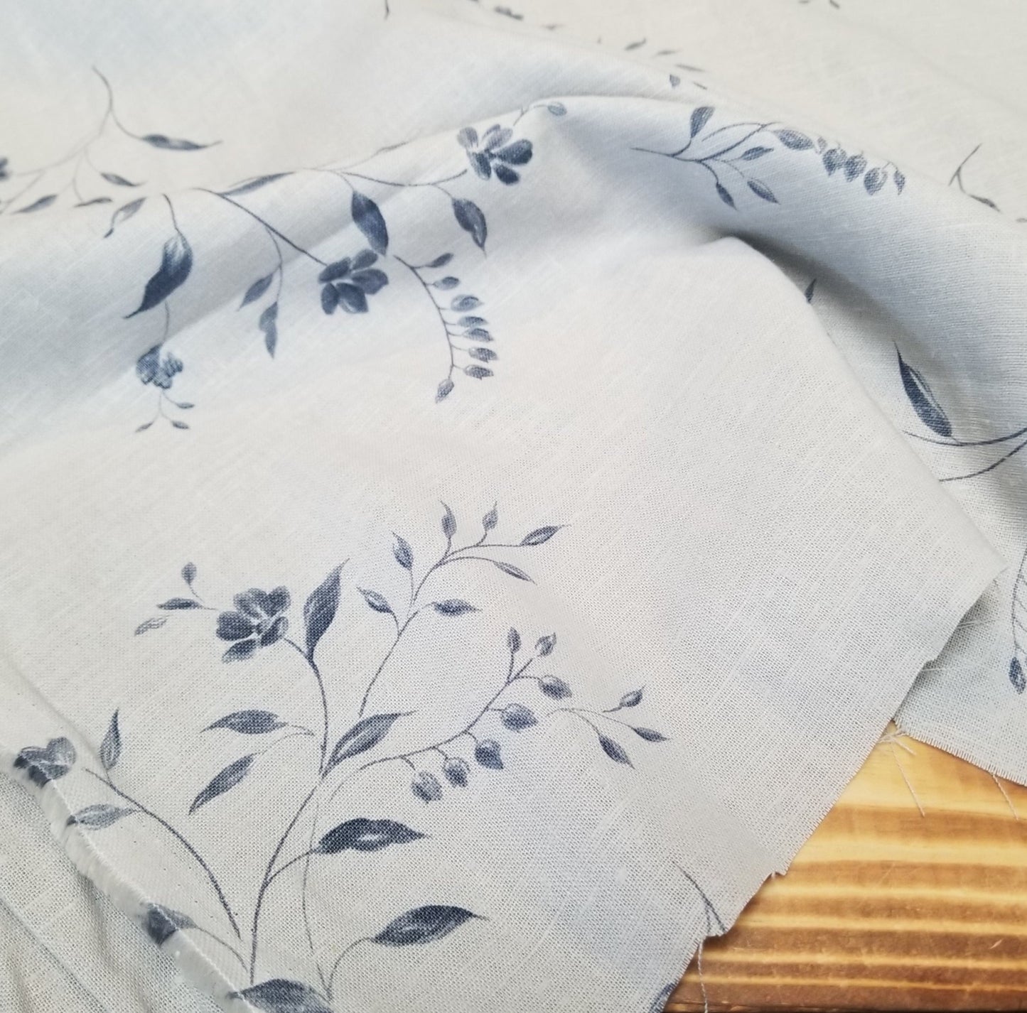 Rayon Linen Fashion Blue/Grey Floral Woven- Sold by the yard