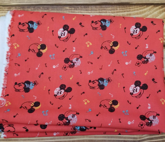 End of Bolt: 1.5 yards of Spring Creatives Licensed Mickey & Minnie Vintage Mouse Music Cotton Woven- Remnant