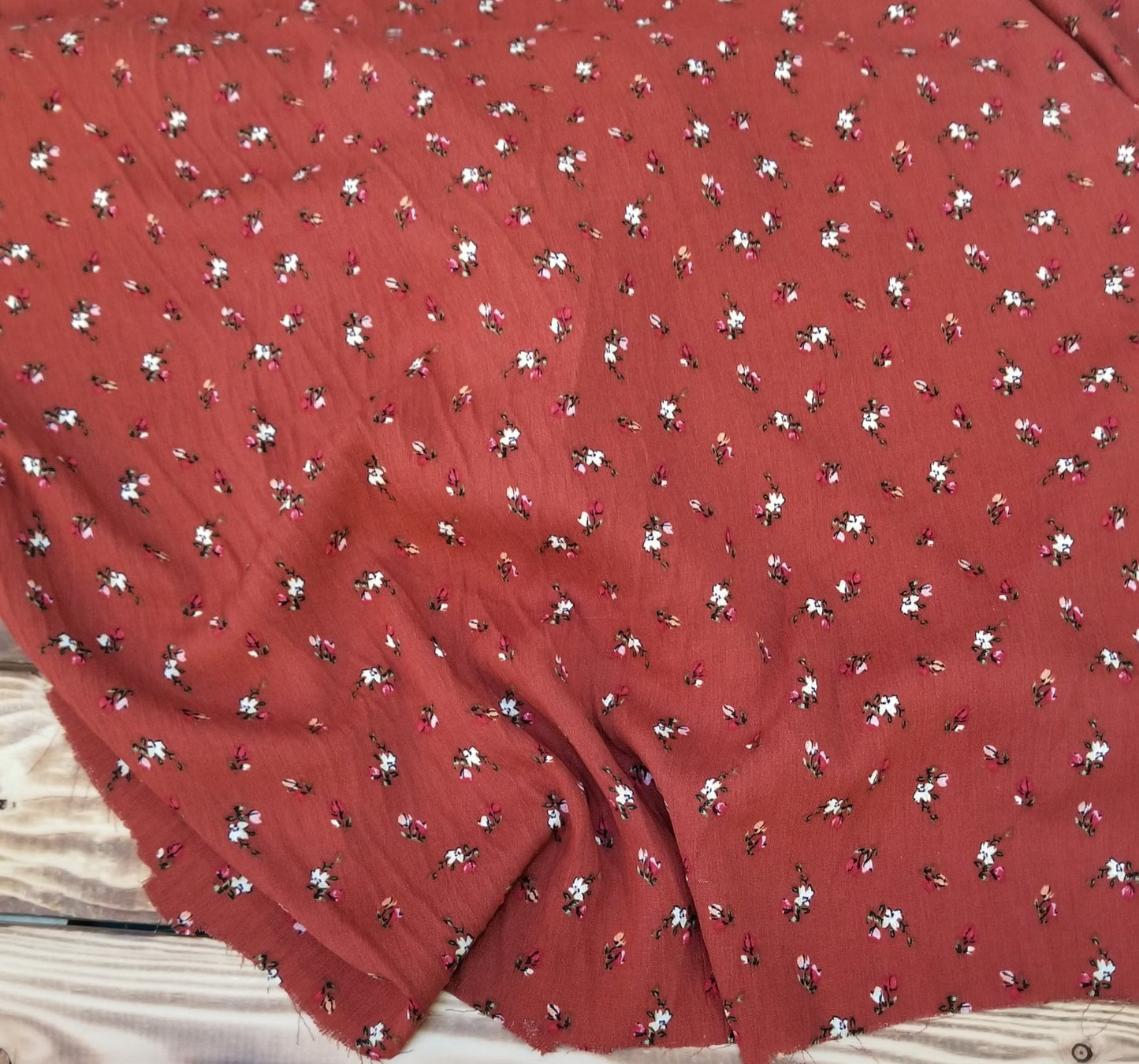 Designer Deadstock Rayon Crinkle Crepe Rust Cottage Core Floral Woven- By the yard