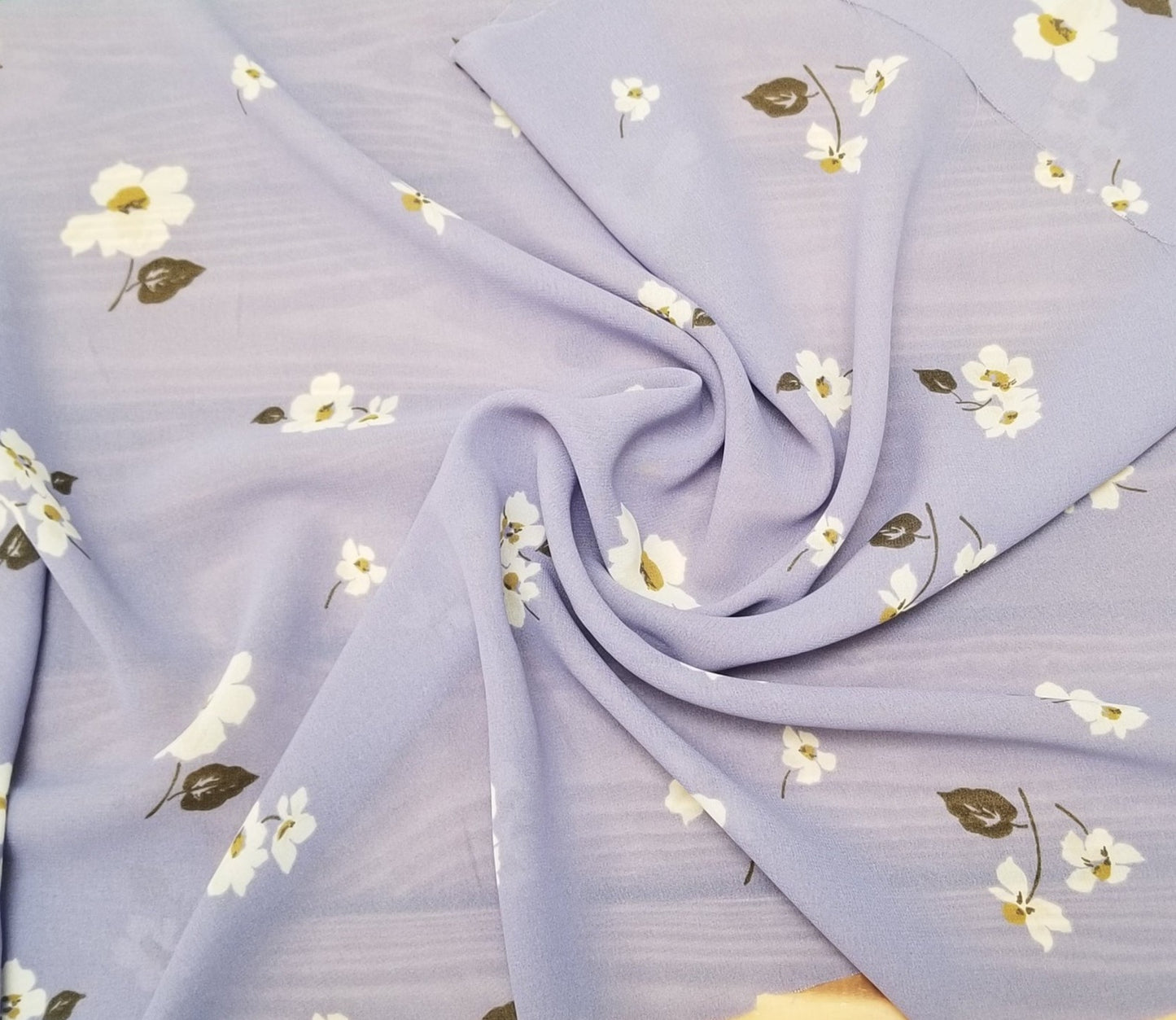 Designer Deadstock Rayon Georgette Sheer Lilac Daisy Floral Woven- By the yard