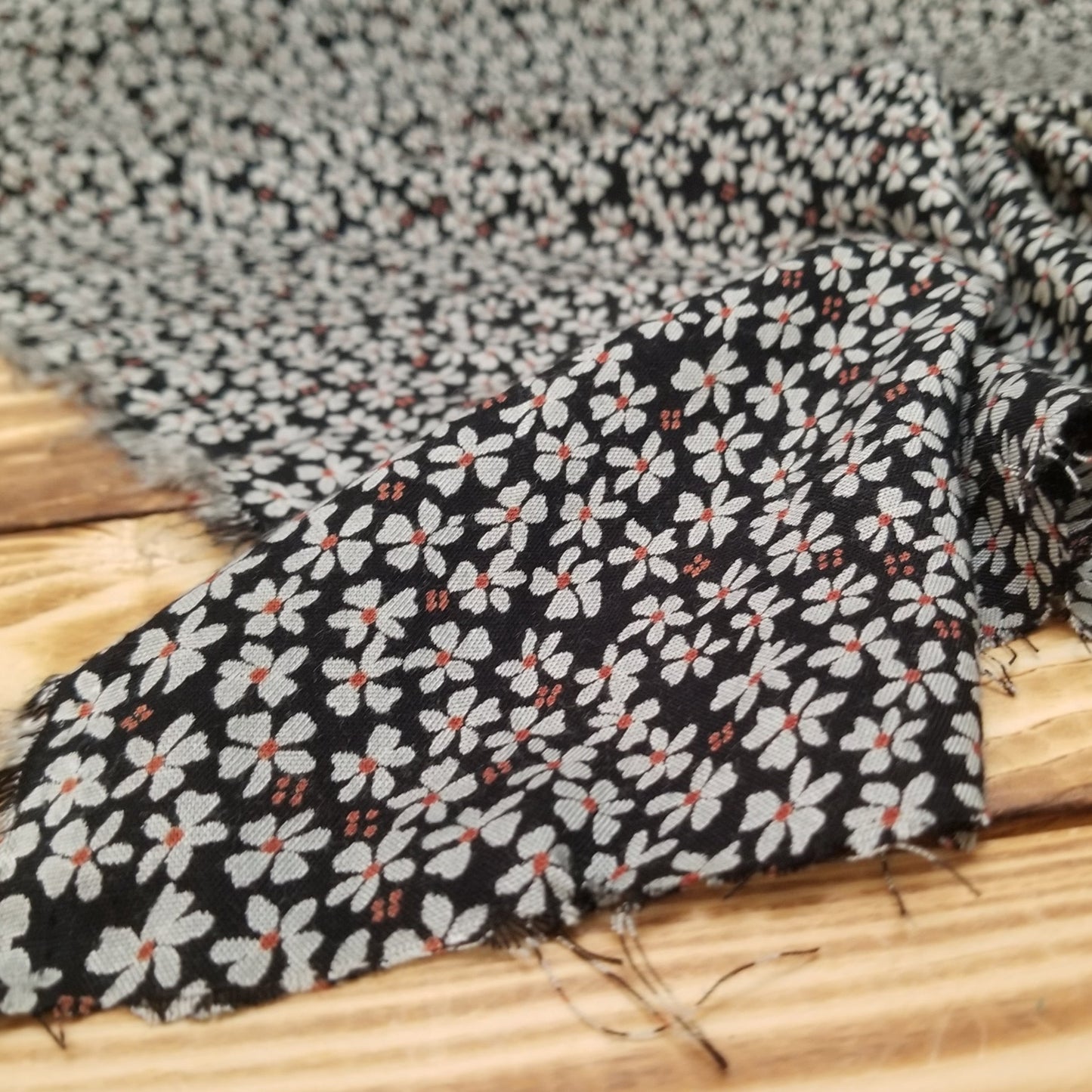 Designer Deadstock Premium Rayon Black Small Floral Woven- by the yard