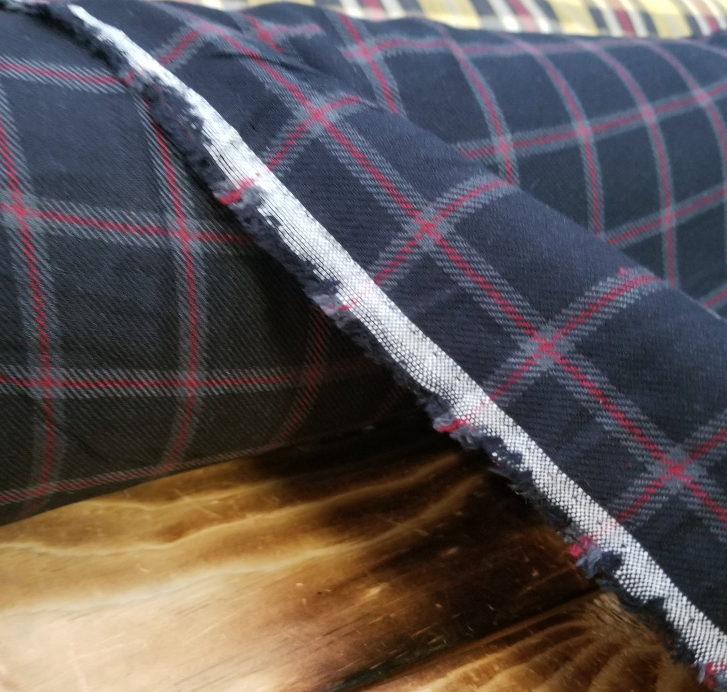 Designer Deadstock Rayon Twill Weave Shirting Red and Dark Navy Plaid Woven- by the yard