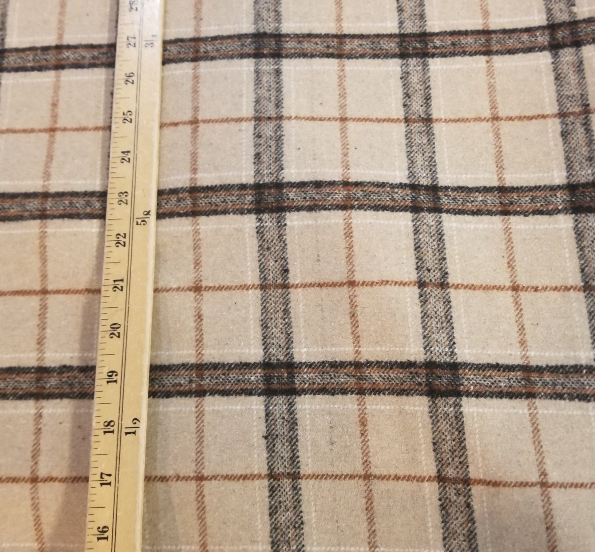 Wool Blend Melton Plaid Light Brushed Plaid Khaki Woven by the yard