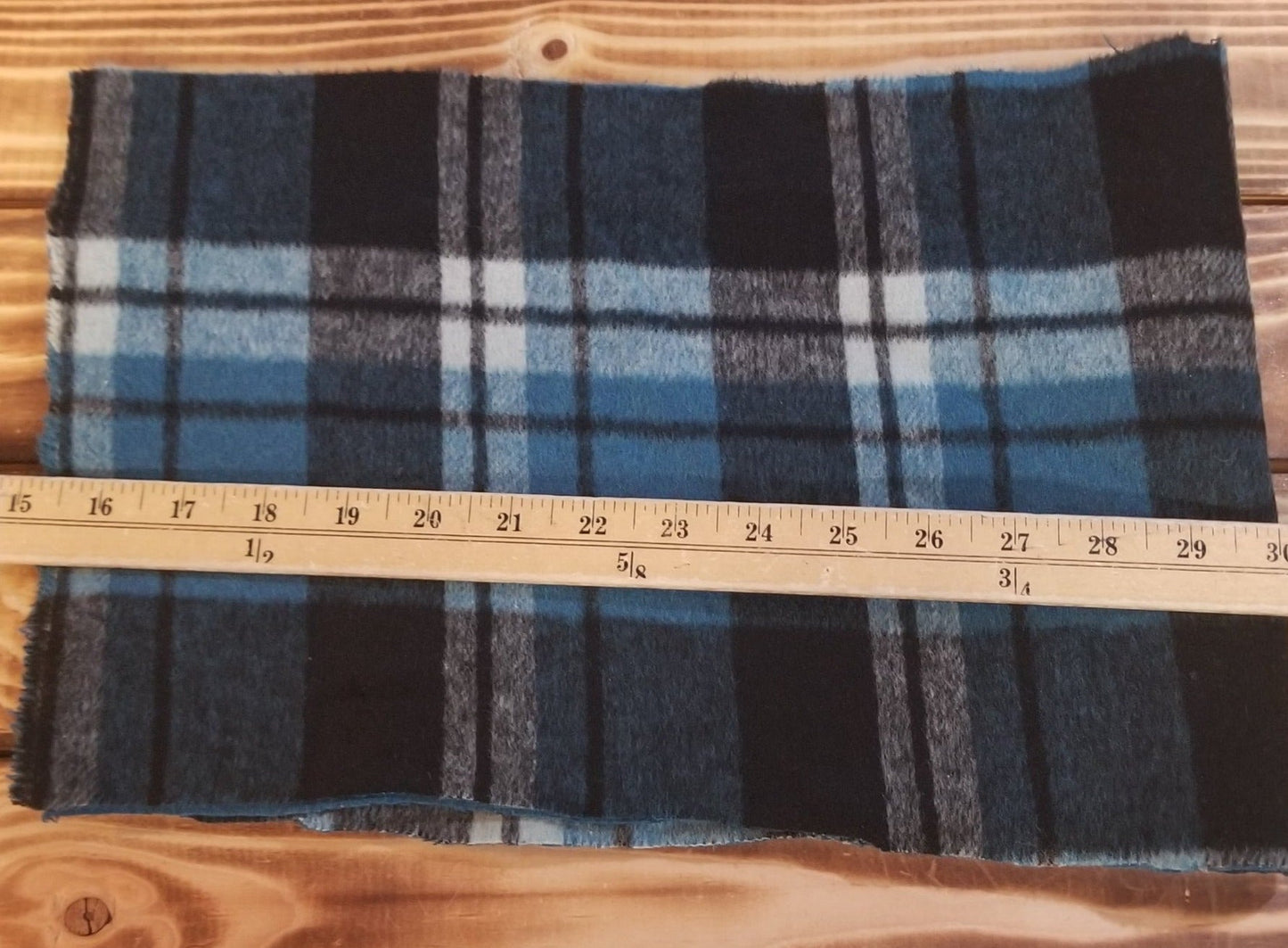 End of BOlt: 2.5 yards of Wool Blend Melton Double Sided Brushed Black Plaid and Teal Solid Woven- remnant