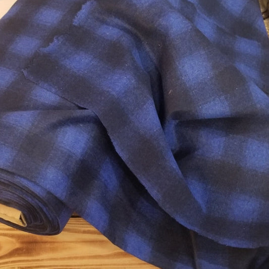 LA FINCH 5 yard precuts: 5 yards of Wool Blend Melton  Brushed on Both Sides Blue Check Plaid Woven