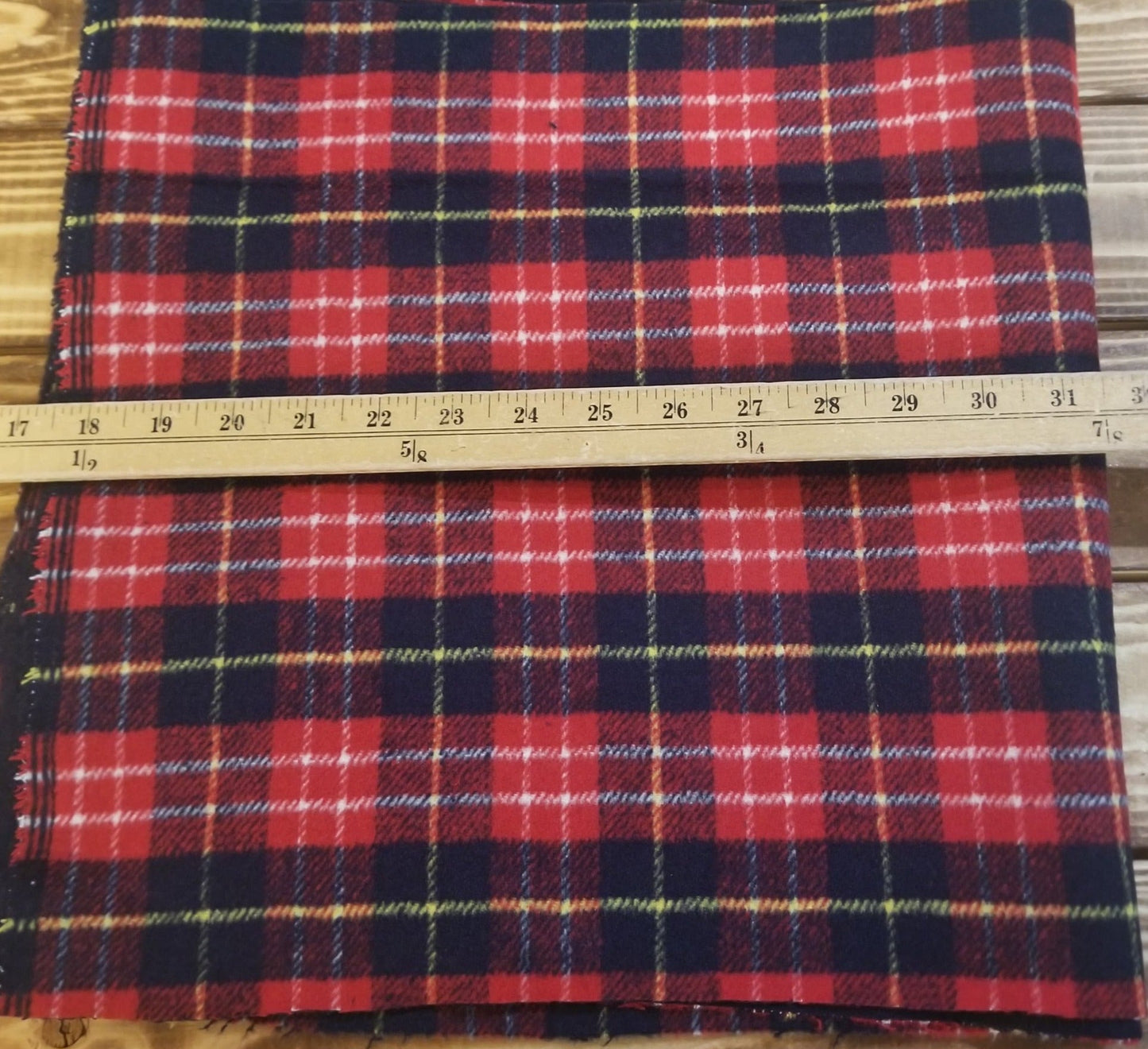 End of Bolt: 2.5 yards of Wool Blend Melton Double Sided Brushed Red Plaid and Navy Solid Woven- remnant