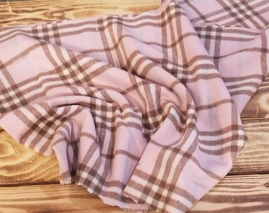 End of Bolt: 3.5 yards of Wool Blend Melton Pink and Brown Plaid Light Brushed Woven- remnant