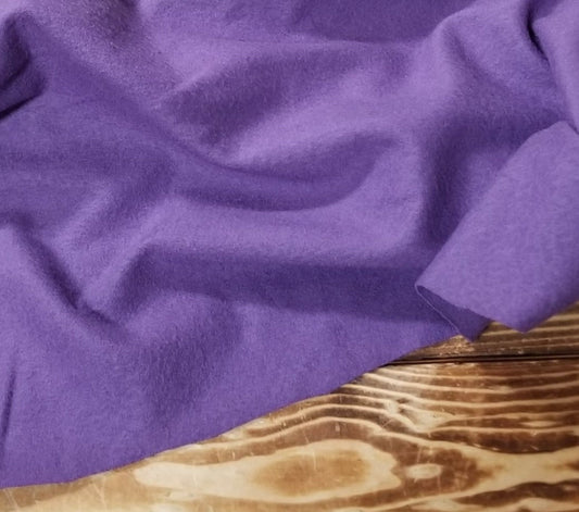 End of Bolt: 1 yard of Designer Deadstock 100% Wool Slight Brushed Boiled Knit Purple Solid- Remnant