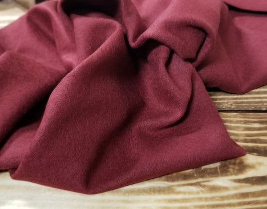 Designer Deadstock 100% Wool Slight Brushed Boiled Knit Burgundy Solid- by the yard