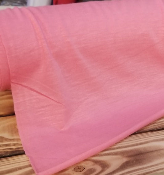 End of Bolt: 2 yards of Designer Deadstock Spring Release Rayon Linen Slub Jersey Pink Blush Knit Solid 5.6 oz -remnant
