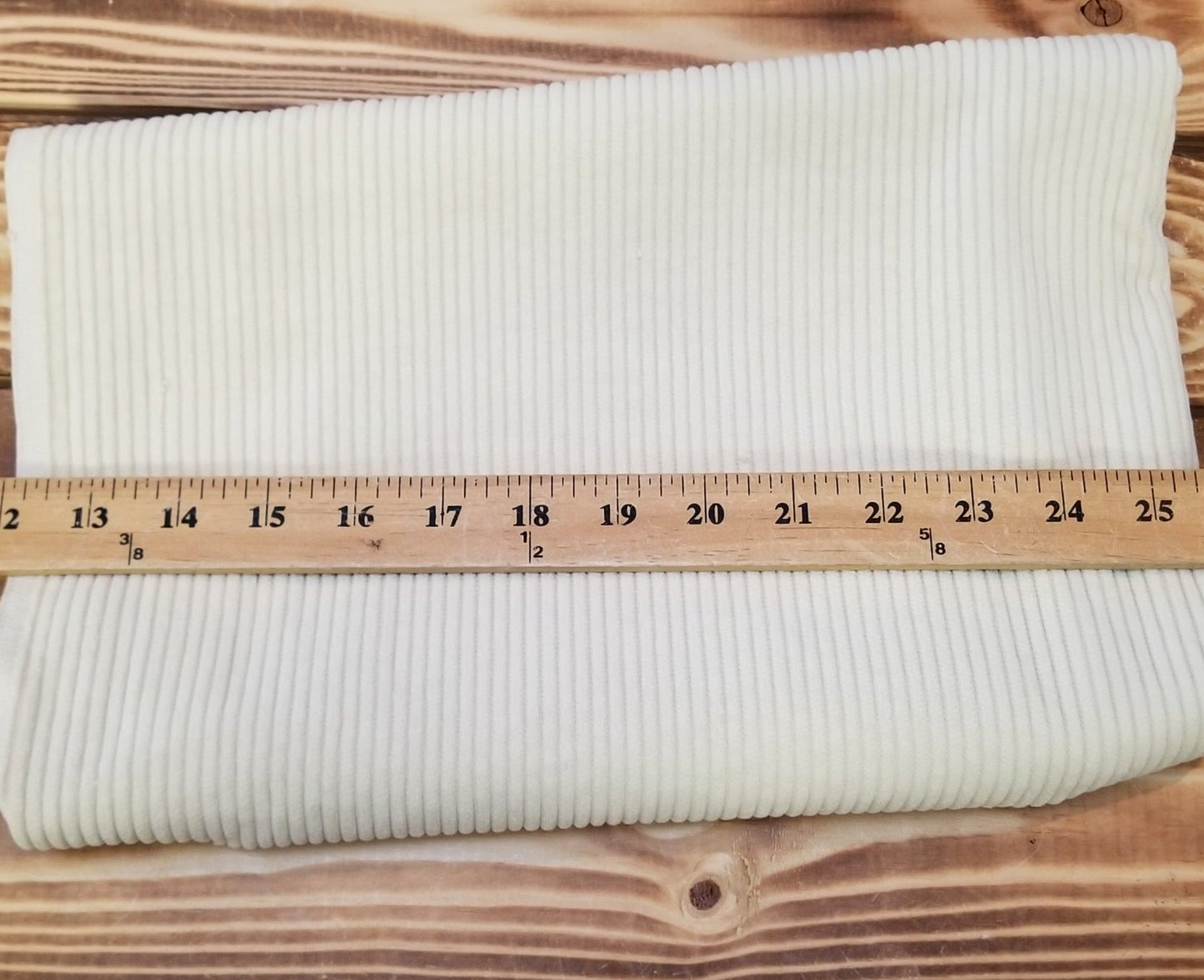 End of Bolt: 1.5 yards of Designer Deadstock 100% Cotton Ivory Cream Corduroy Medium Wale Woven- remnant