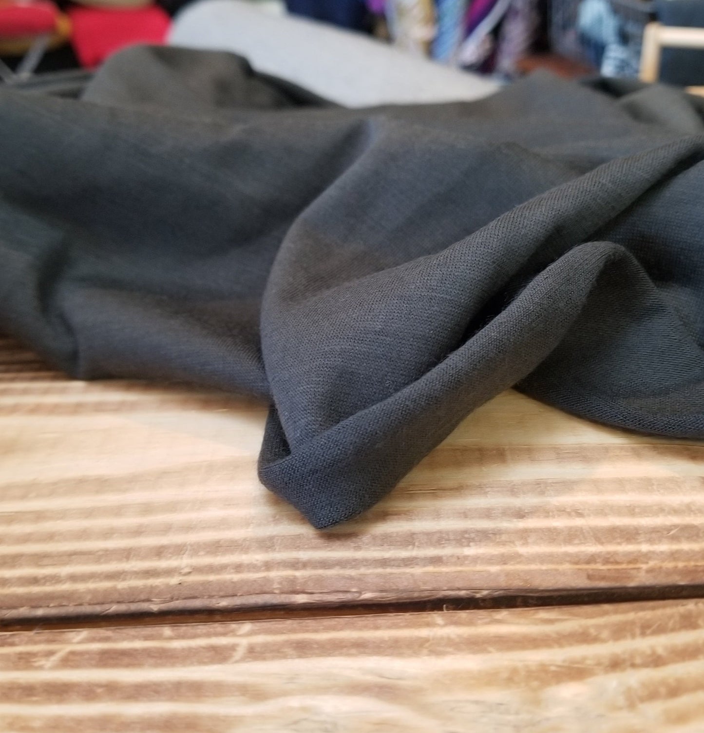 Designer Deadstock 100% Wool Charcoal Gray Lightweight Super Wash Striated Slub Jersey Knit- 4.5 oz-Sold by the yard