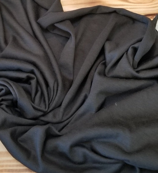 Designer Deadstock 100% Wool Charcoal Gray Lightweight Super Wash Striated Slub Jersey Knit- 4.5 oz-Sold by the yard