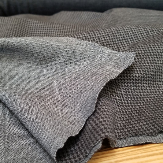 Designer Deadstock Black and Charcoal Wool Blend Medium Weight Micro Houndstooth Knit ( Ponte Hand) 8.5 oz- Sold by the yard